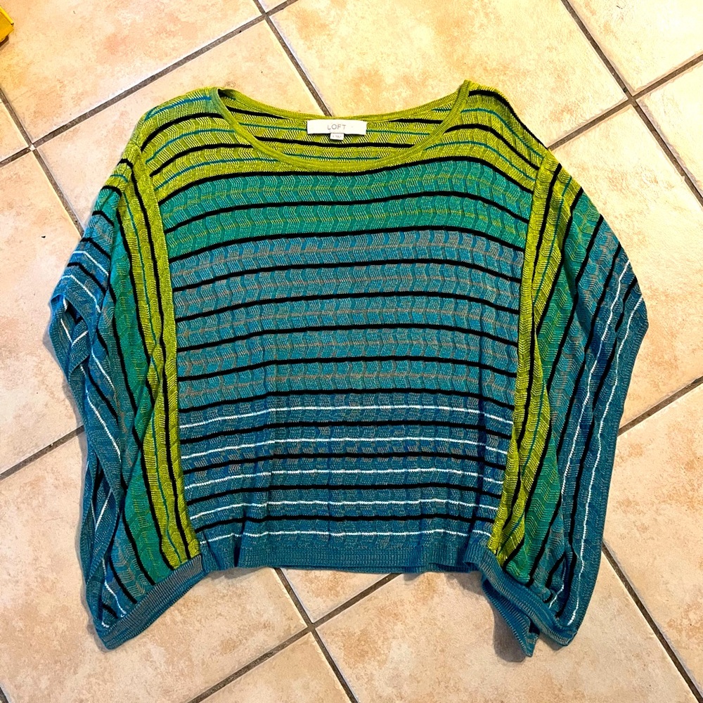 Loft Striped Bat Wing green and blue knit top by Ann Taylor size Small